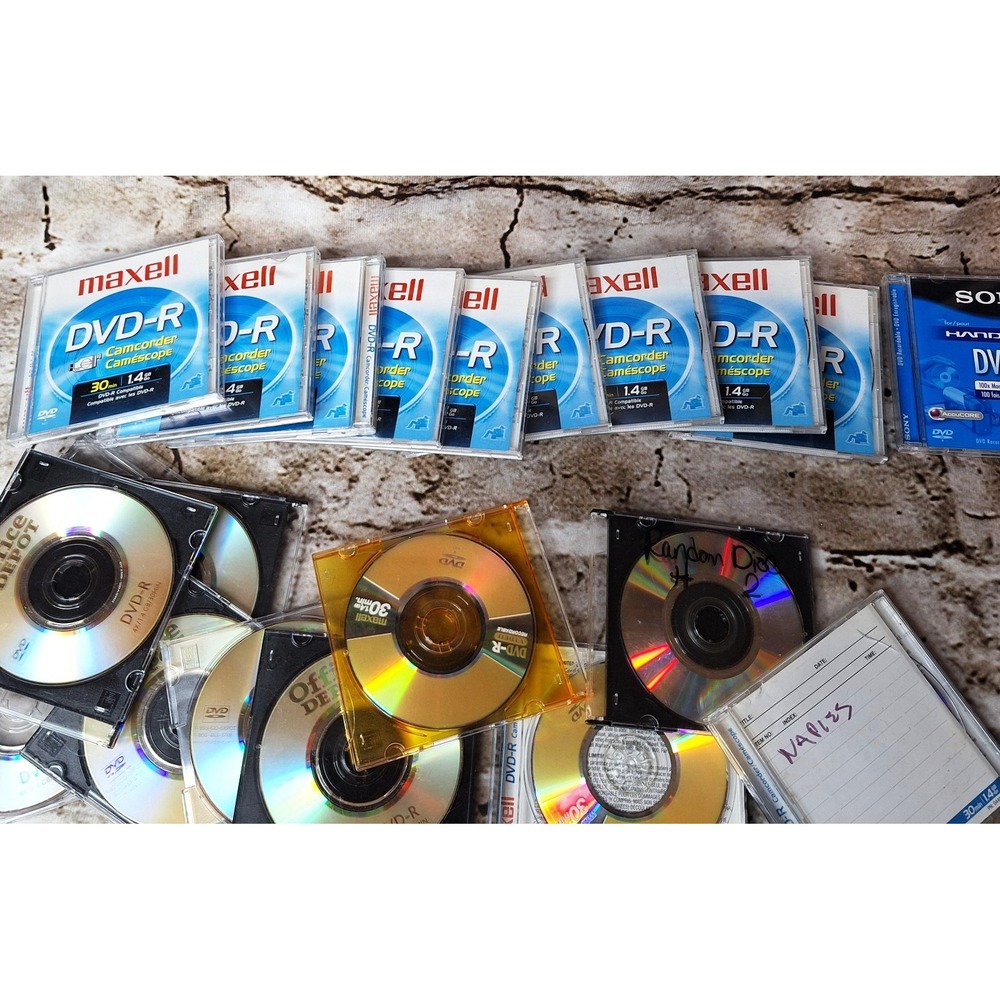 Maxell,Sony Handycam Office Depot DVD-R Recordable Discs Lot 20-Untested